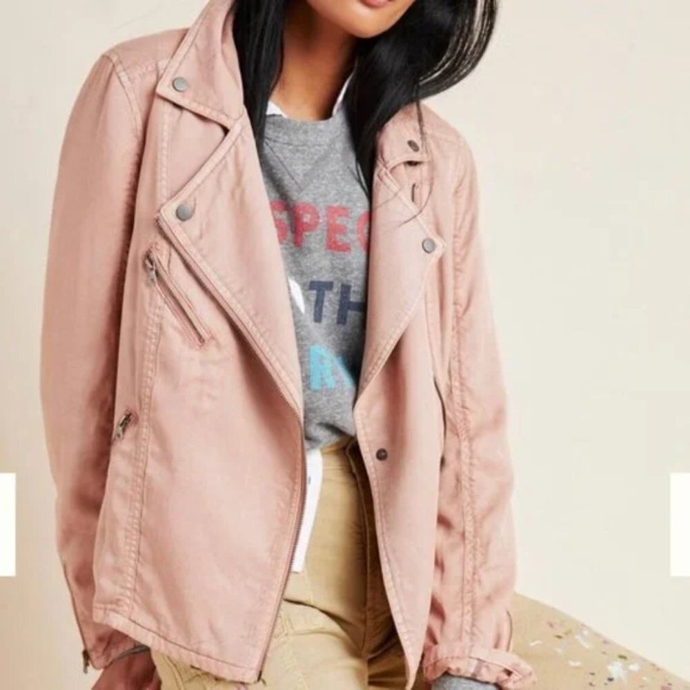 💗 ANTHROPOLOGIE Blush Pink Marrakech Ronika Biker Moto Jacket